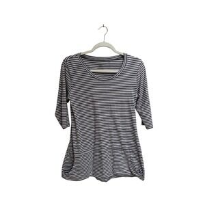 Toad&Co Striped Tunic Top 3/4‎ Sleeve Organic Cotton Blend Gray White Size Small